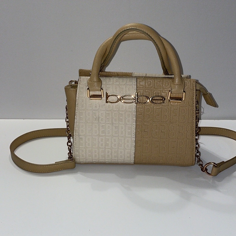 Bebé Hand Bag with Shoulder strap Light Beige/Dark Beige handbag/purse.